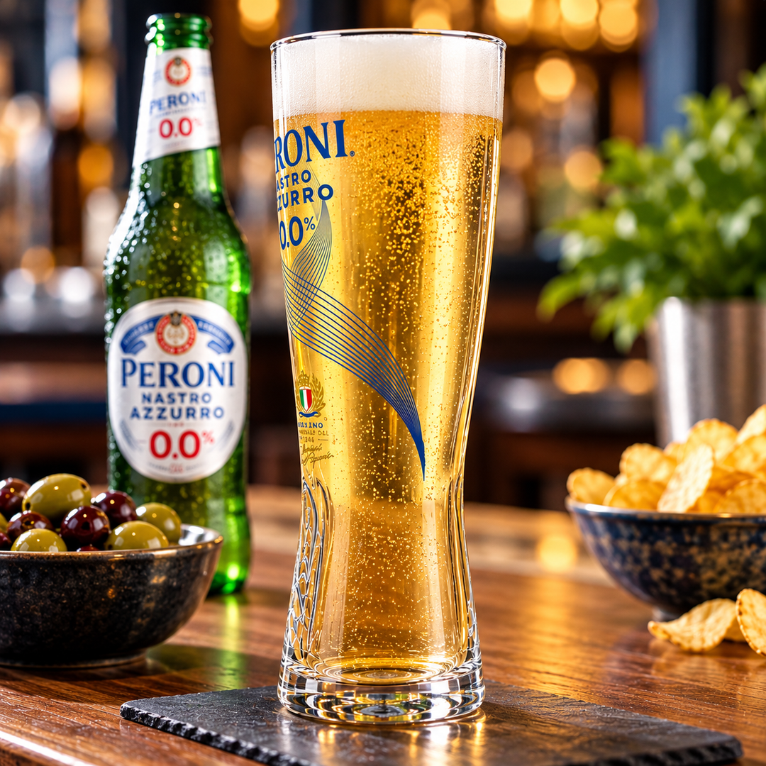 Peroni Nastro Azzurro 0.0% Pint Glass – Single Branded Beer Glass