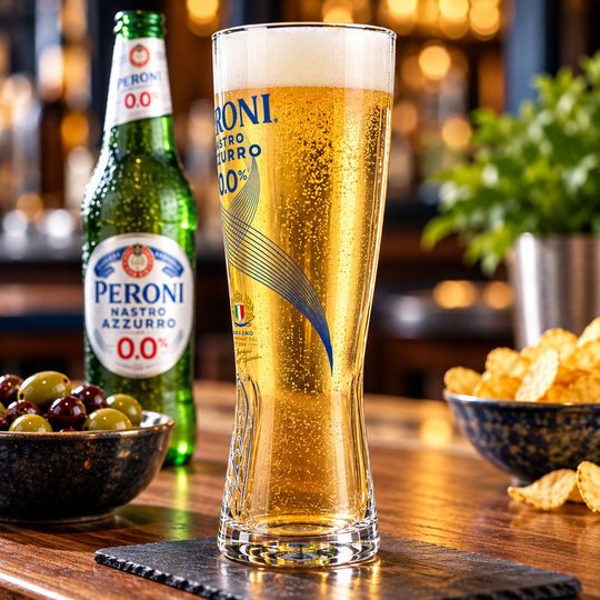 Peroni Nastro Azzurro 0.0% Pint Glass – Single Branded Beer Glass