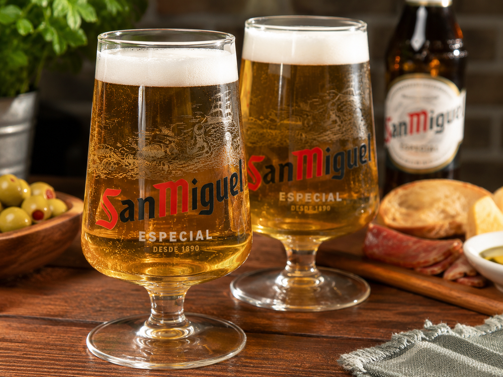 San Miguel Especial Beer Glasses – Set of 2 Stemmed Glasses