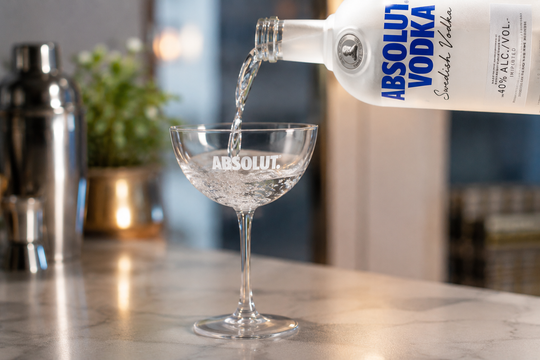 Authentic Absolut branded coupe cocktail glass for martinis, champagne and vodka cocktails.

