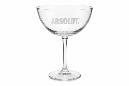 Authentic Absolut branded coupe cocktail glass for martinis, champagne and vodka cocktails.
