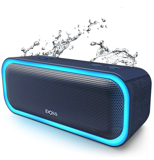 DOSS SoundBox Pro Portable Wireless Bluetooth Speaker with 20W Stereo Sound, Extra Bass, IPX6 Waterproof, Bluetooth 5.0, TWS Pairing, Multi-Colors Lights, 20 Hrs Playtime for Beach, Pool-Blue