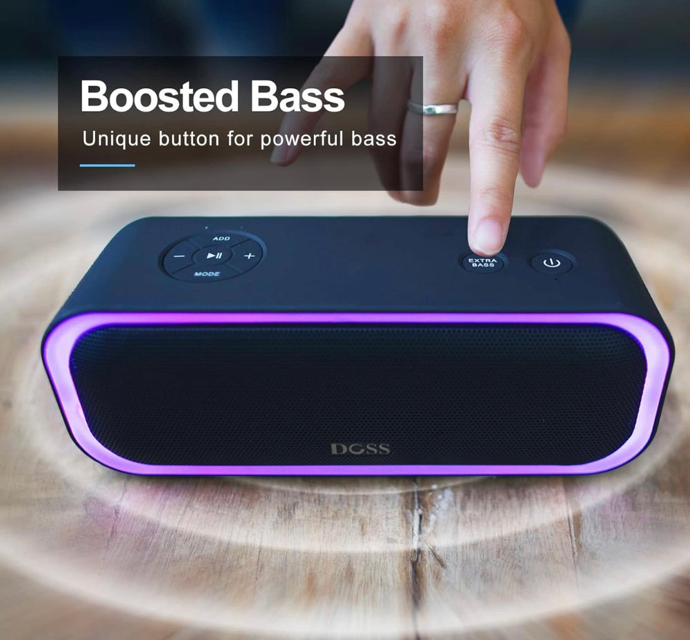 DOSS SoundBox Pro Portable Wireless Bluetooth Speaker with 20W Stereo Sound, Extra Bass, IPX6 Waterproof, Bluetooth 5.0, TWS Pairing, Multi-Colors Lights, 20 Hrs Playtime for Beach, Pool-Blue