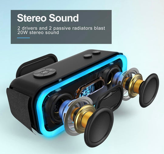 DOSS SoundBox Pro Portable Wireless Bluetooth Speaker with 20W Stereo Sound, Extra Bass, IPX6 Waterproof, Bluetooth 5.0, TWS Pairing, Multi-Colors Lights, 20 Hrs Playtime for Beach, Pool-Blue