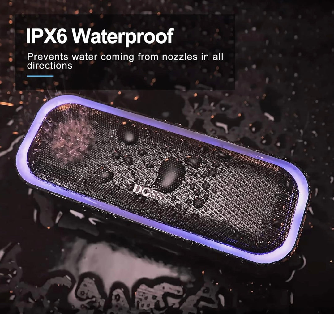 DOSS SoundBox Pro Portable Wireless Bluetooth Speaker with 20W Stereo Sound, Extra Bass, IPX6 Waterproof, Bluetooth 5.0, TWS Pairing, Multi-Colors Lights, 20 Hrs Playtime for Beach, Pool-Blue
