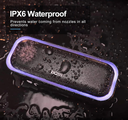 DOSS SoundBox Pro Portable Wireless Bluetooth Speaker with 20W Stereo Sound, Extra Bass, IPX6 Waterproof, Bluetooth 5.0, TWS Pairing, Multi-Colors Lights, 20 Hrs Playtime for Beach, Pool-Blue