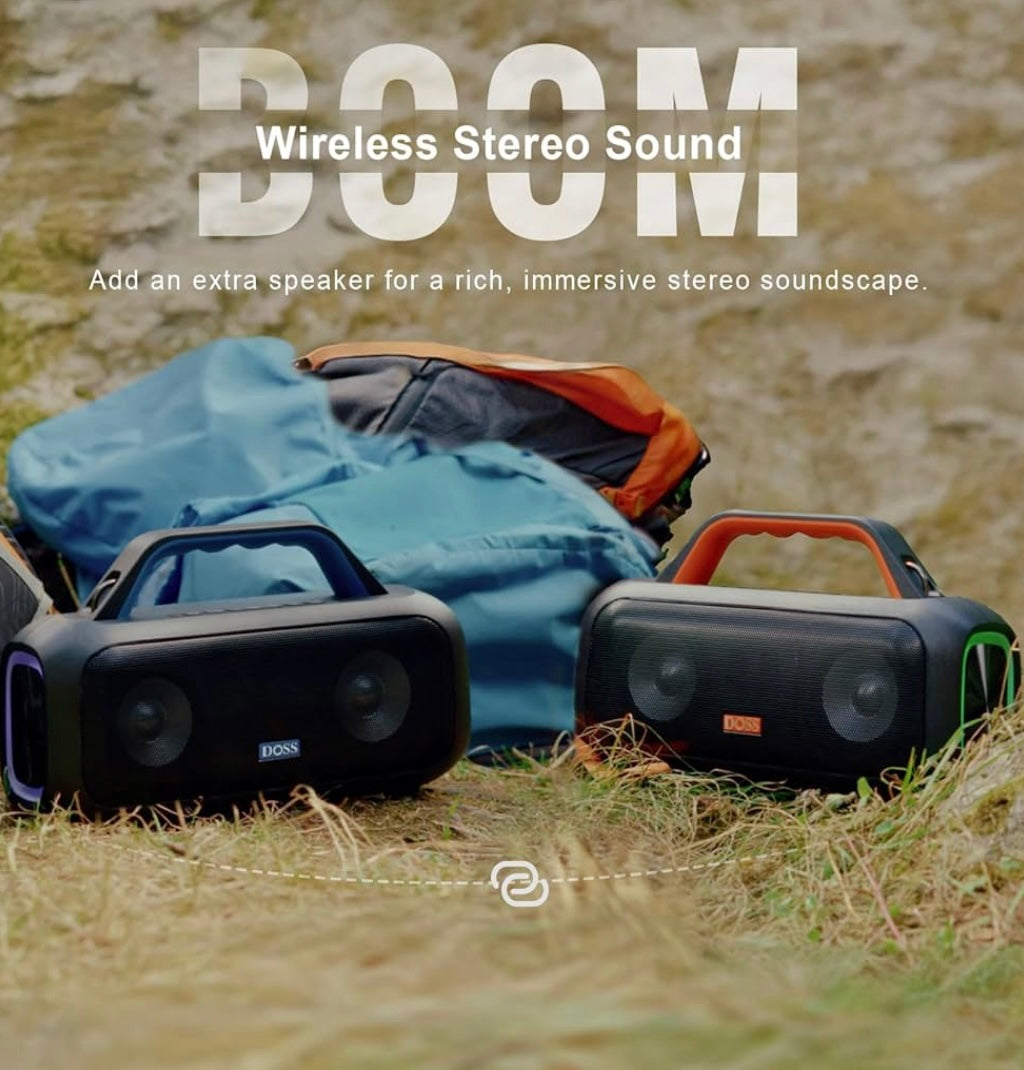 DOSS Extreme Boom S Portable Bluetooth Speaker - 60W Party Speaker with Rich Bass, IPX6 Waterproof, 25H Playtime & LED Lights, Wireless Outdoor Speaker for Camping, Beach, Pool