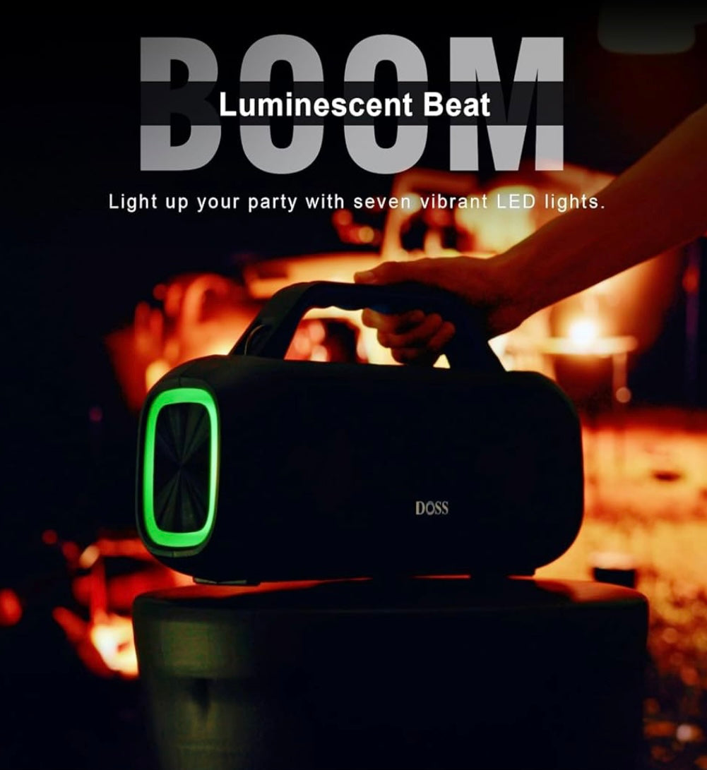 DOSS Extreme Boom S Portable Bluetooth Speaker - 60W Party Speaker with Rich Bass, IPX6 Waterproof, 25H Playtime & LED Lights, Wireless Outdoor Speaker for Camping, Beach, Pool