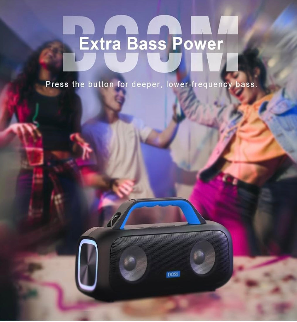 DOSS Extreme Boom S Portable Bluetooth Speaker - 60W Party Speaker with Rich Bass, IPX6 Waterproof, 25H Playtime & LED Lights, Wireless Outdoor Speaker for Camping, Beach, Pool