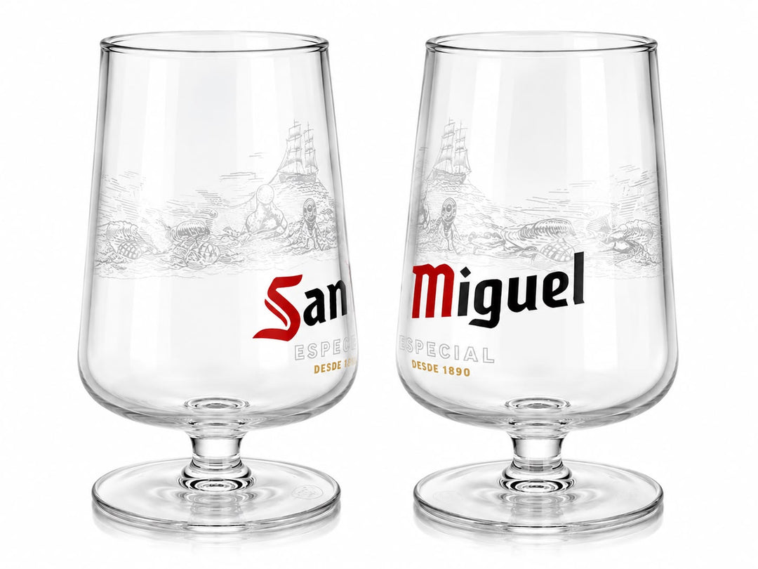 San Miguel Especial Beer Glasses – Set of 2 Stemmed Glasses