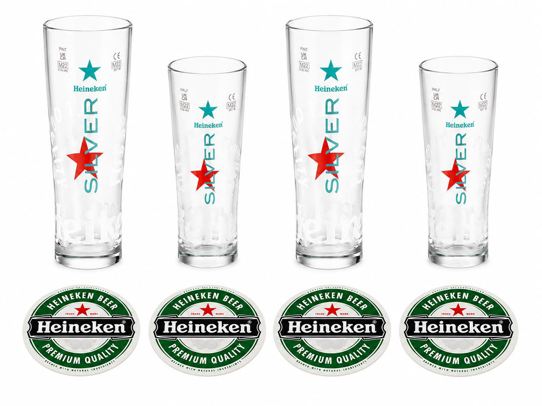 Heineken Silver Ice Bucket Gift Set with 4 Pint Glasses & Beer Mats