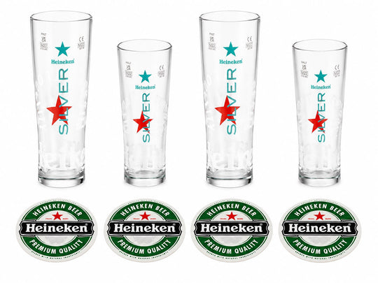 Heineken Silver Ice Bucket Gift Set with 4 Pint Glasses & Beer Mats