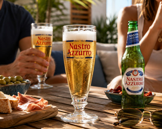 Nastro Azzurro Branded Beer Glass – Stemmed Pint Lager Glass – Home Bar Gift