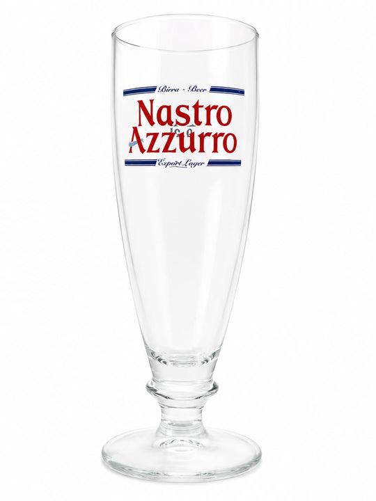 Nastro Azzurro Branded Beer Glass – Stemmed Pint Lager Glass – Home Bar Gift
