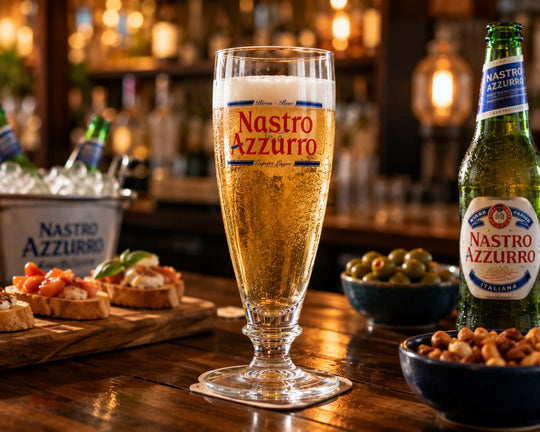Nastro Azzurro Branded Beer Glass – Stemmed Pint Lager Glass – Home Bar Gift