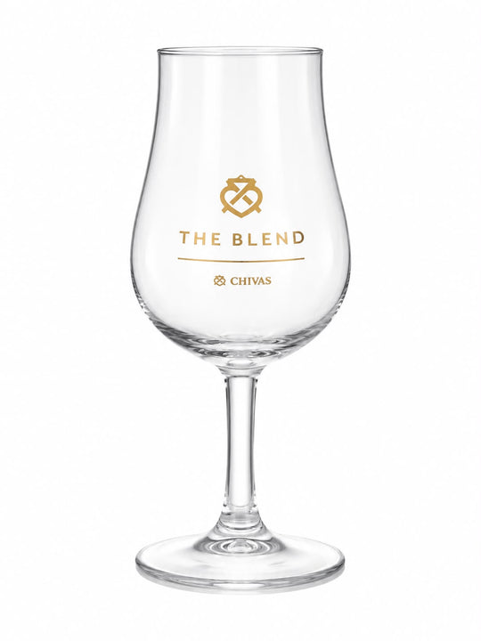Chivas The Blend stemmed whisky tasting glass with gold branding
