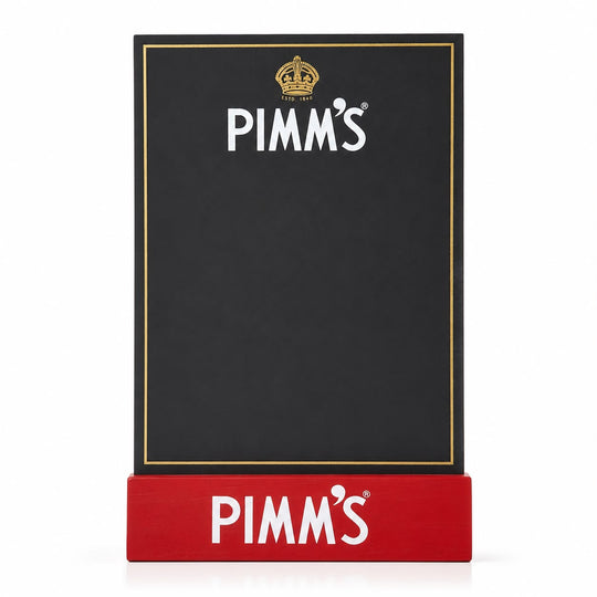 PIMM’S Branded Tabletop Chalkboard Bar Menu Sign with Red Base