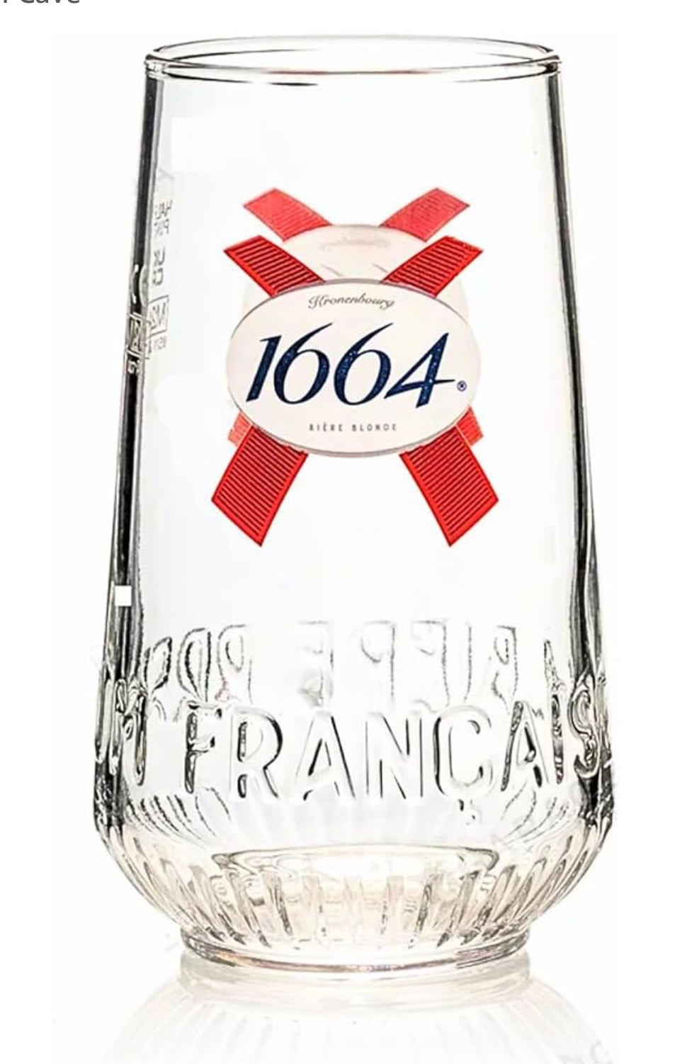 Kronenbourg 1664 nucleated pint beer glass on a white background