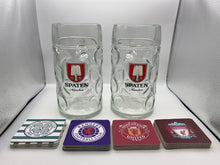 Load image into Gallery viewer, 2 x litre spaten/lowenbrau litre steins and 5 free beer mats
